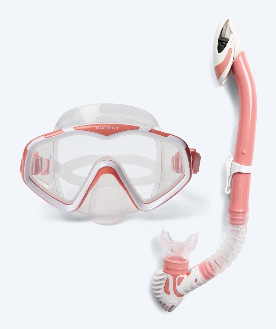 Watery Combo snorkelsæt til voksne (fra 15 år) - Leach Pro - Hvid/lyserød