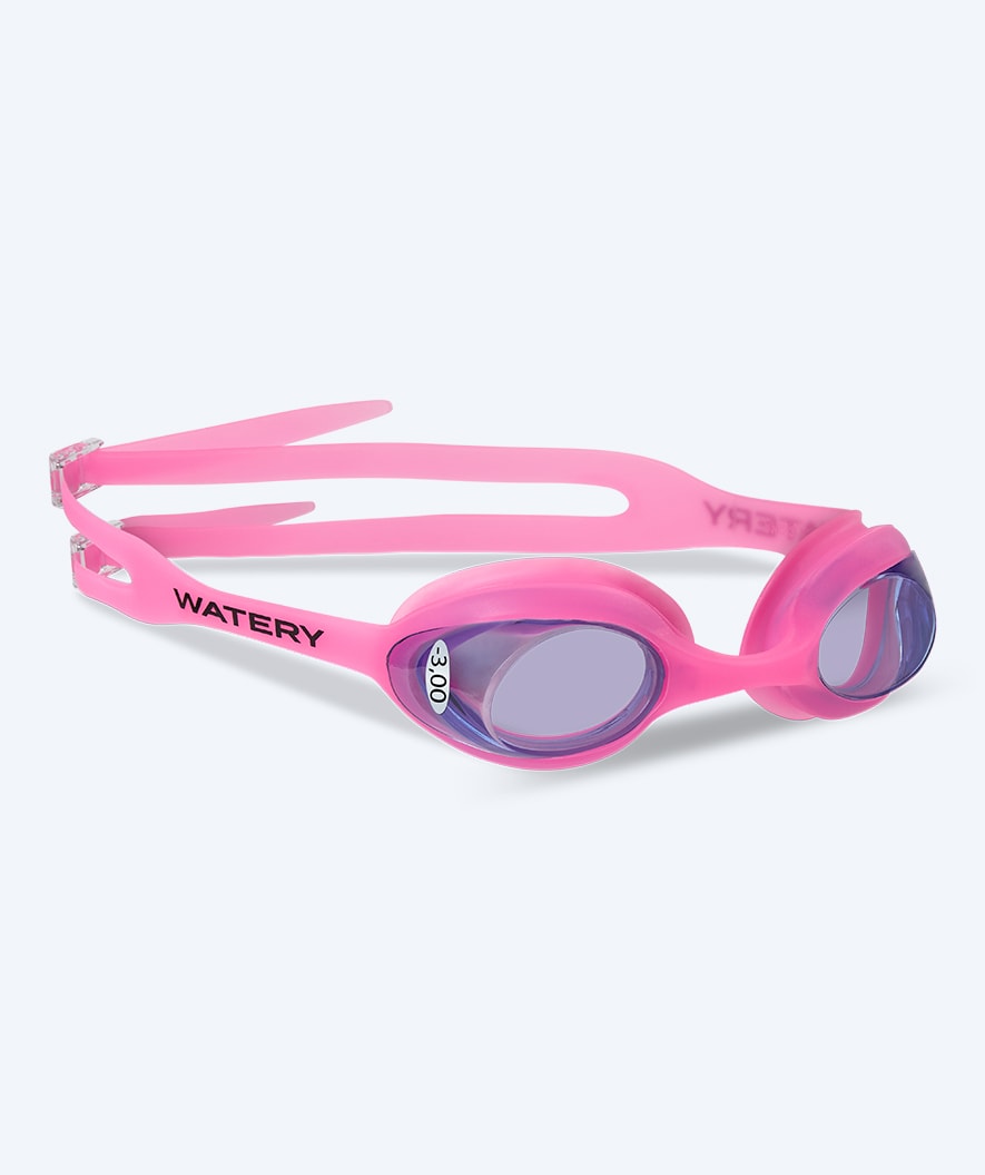 Watery nærsynede svømmebriller med styrke til børn - (-1.0) til (-4.0) - Matira - Lyserød (Blå linse)