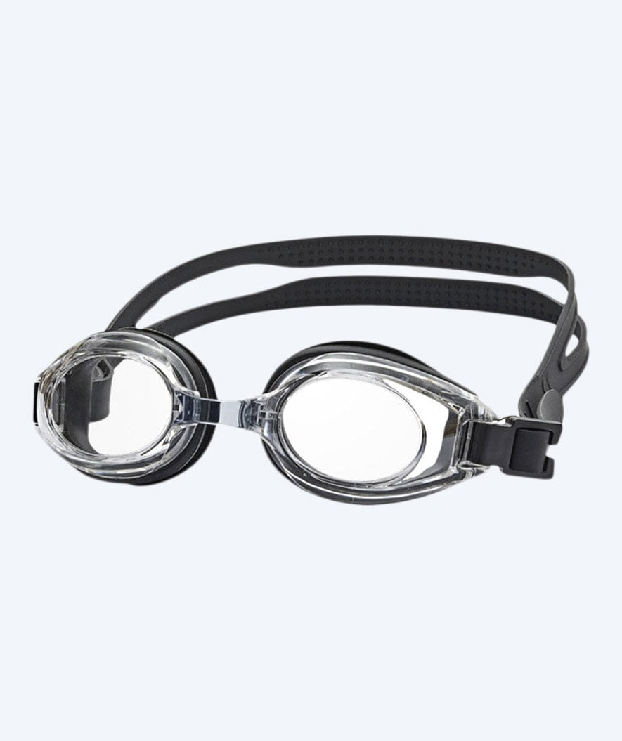 Primotec langsynede svømmebriller med styrke - (-5.0) til (+8.0) - Sort (Klare glas)
