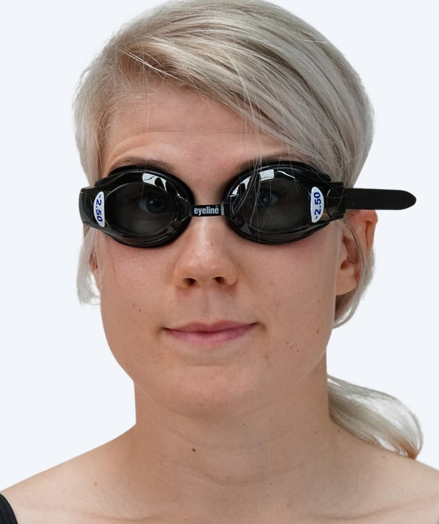 Eyeline nærsynede svømmebriller med styrke til voksne - (-1.5) til (-10.0) - Sort (Smoke linse)