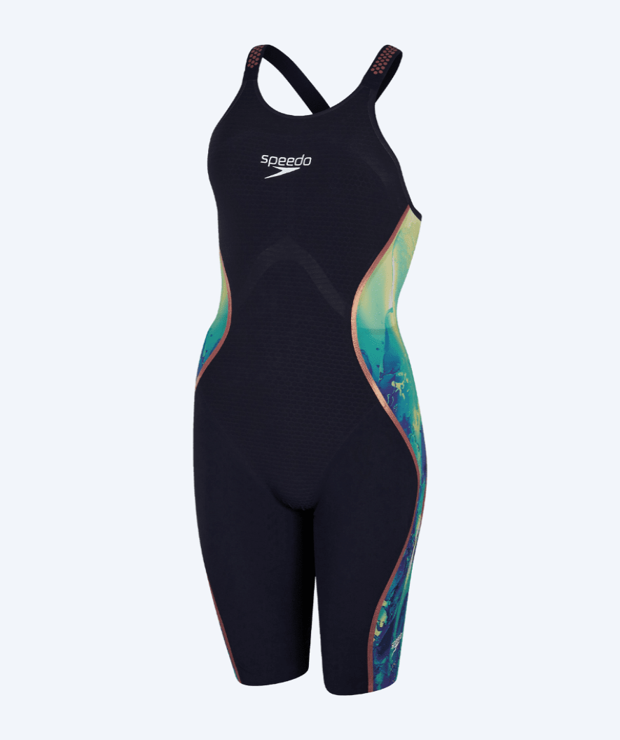 Speedo konkurrence badedragt - LZR Pure Intent Open Back -  Blå/grøn