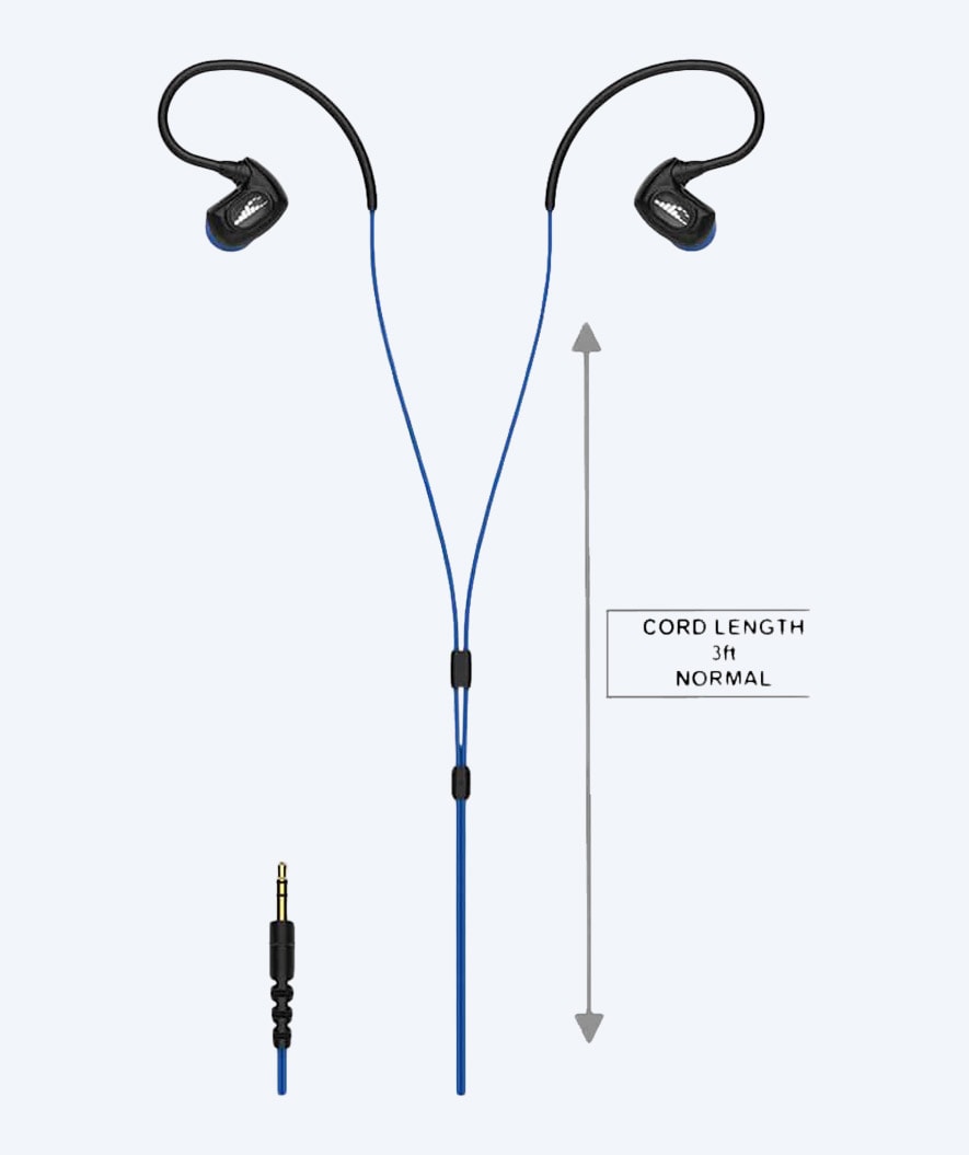 H2OAudio vandtætte høretelefoner - Surge SX10 lang snor - Blå