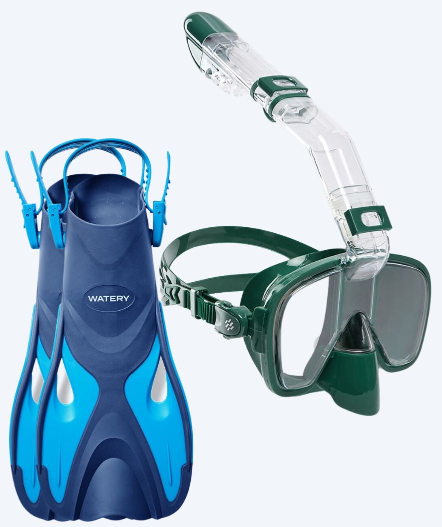 Watery snorkelsæt til børn - Fisher Pearl - Blå/mørkegrøn