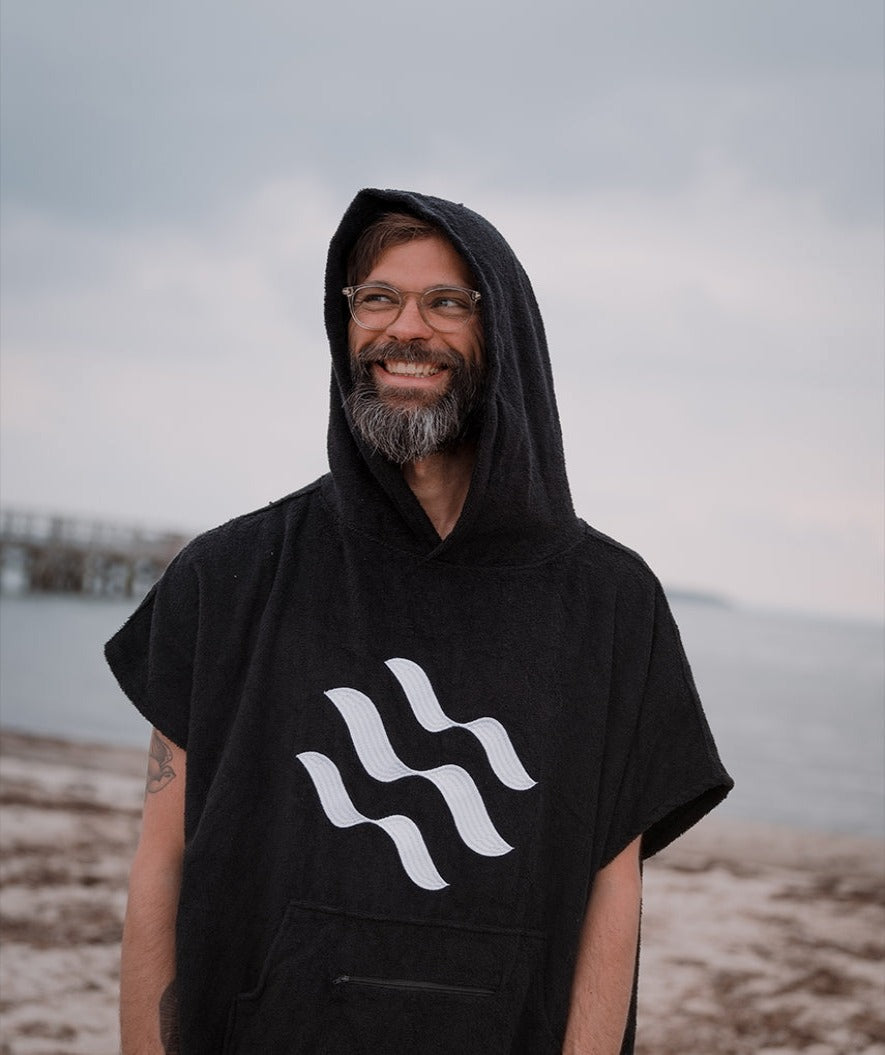 Watery badeponcho til voksne - Bomuld - Sort