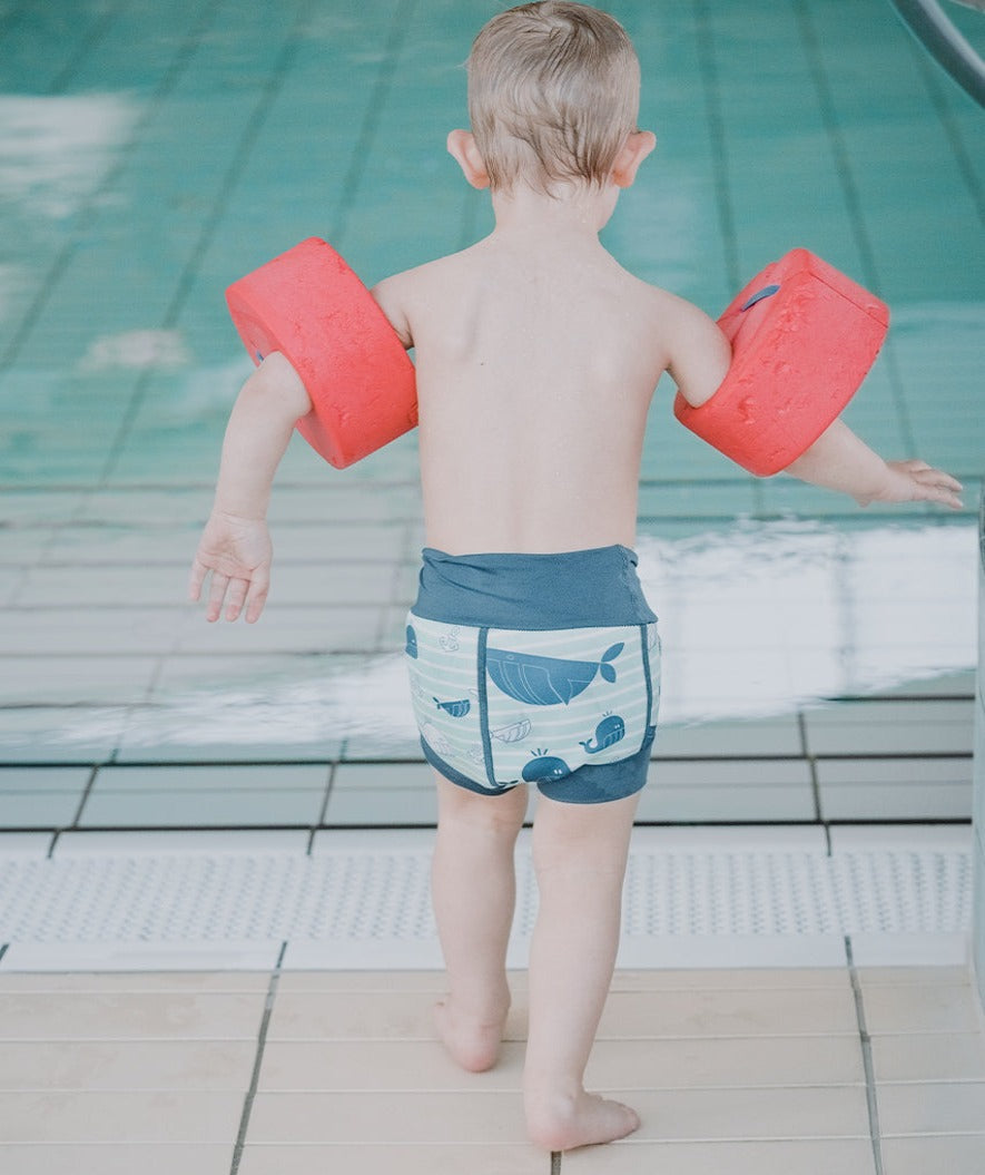 Watery blebadebukser til børn - Neoprene Swim Nappy - Purple Stripes