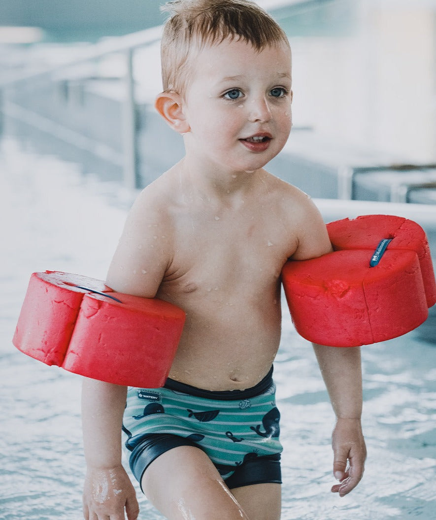 Watery blebadebukser til børn - Neoprene Swim Nappy - Purple Stripes