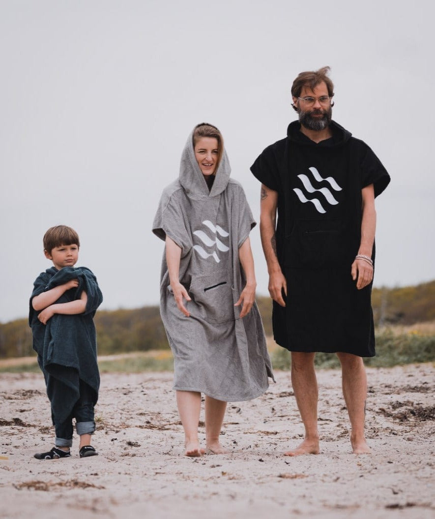 Watery badeponcho til voksne - Bomuld - Sort