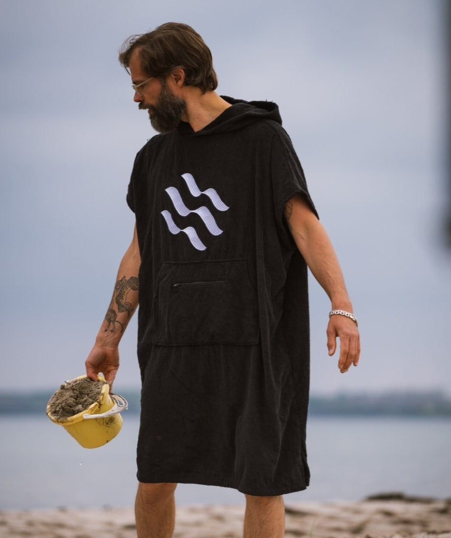 Watery badeponcho til voksne - Bomuld - Sort