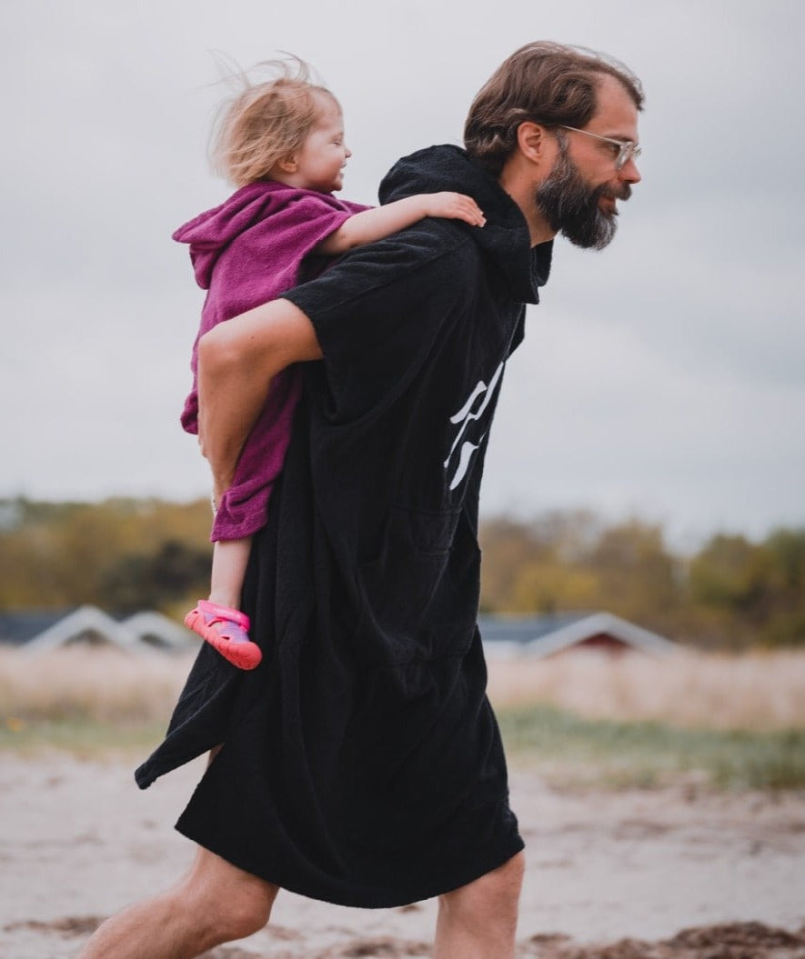 Watery badeponcho til voksne - Bomuld - Sort