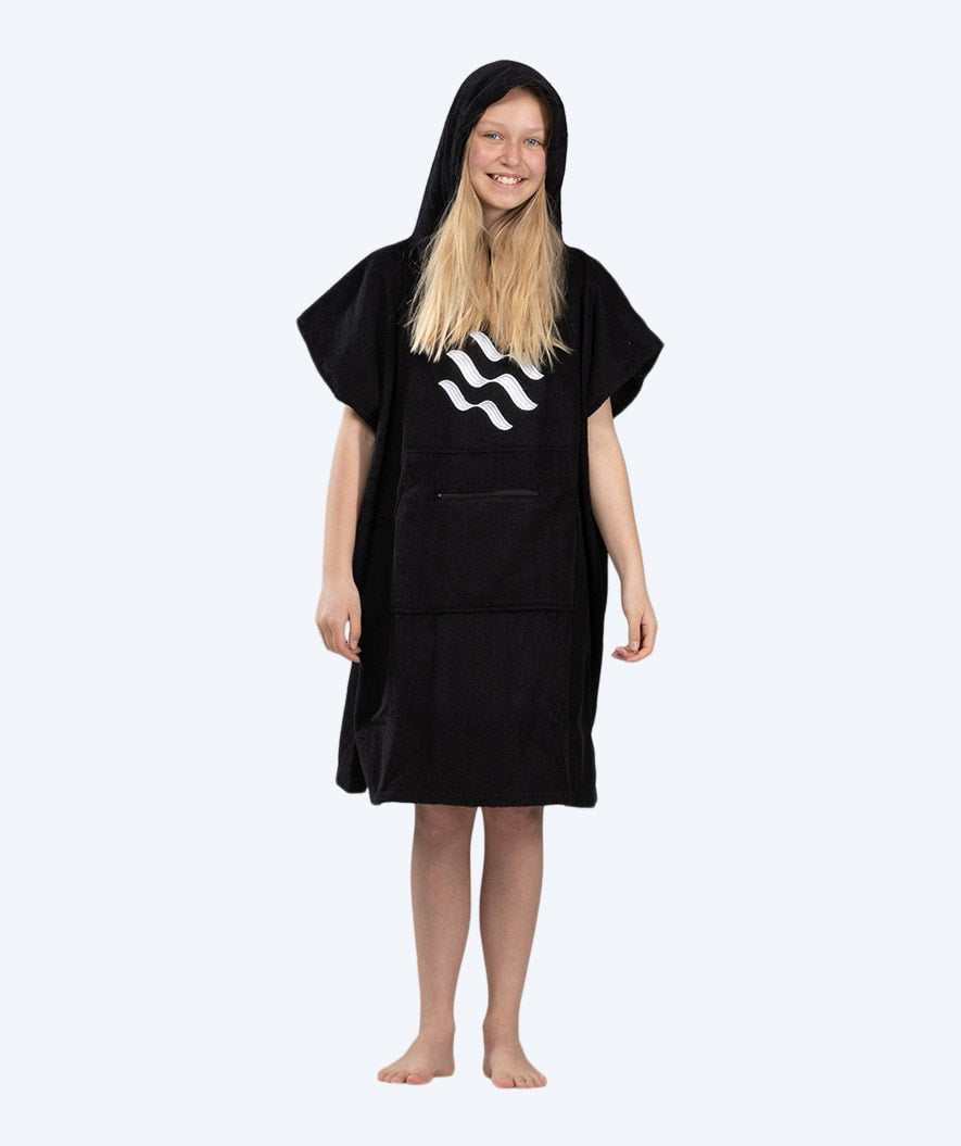 Watery badeponcho til junior - Bomuld - Sort