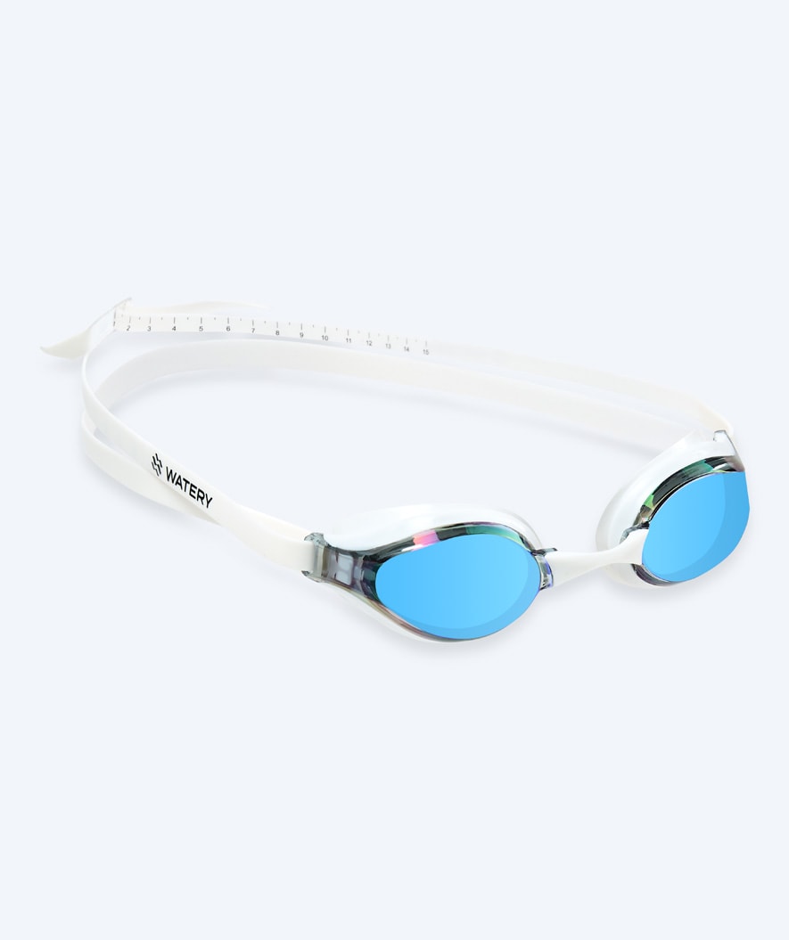 Watery Elite svømmebriller - Poseidon Mirror - Hvid/blå
