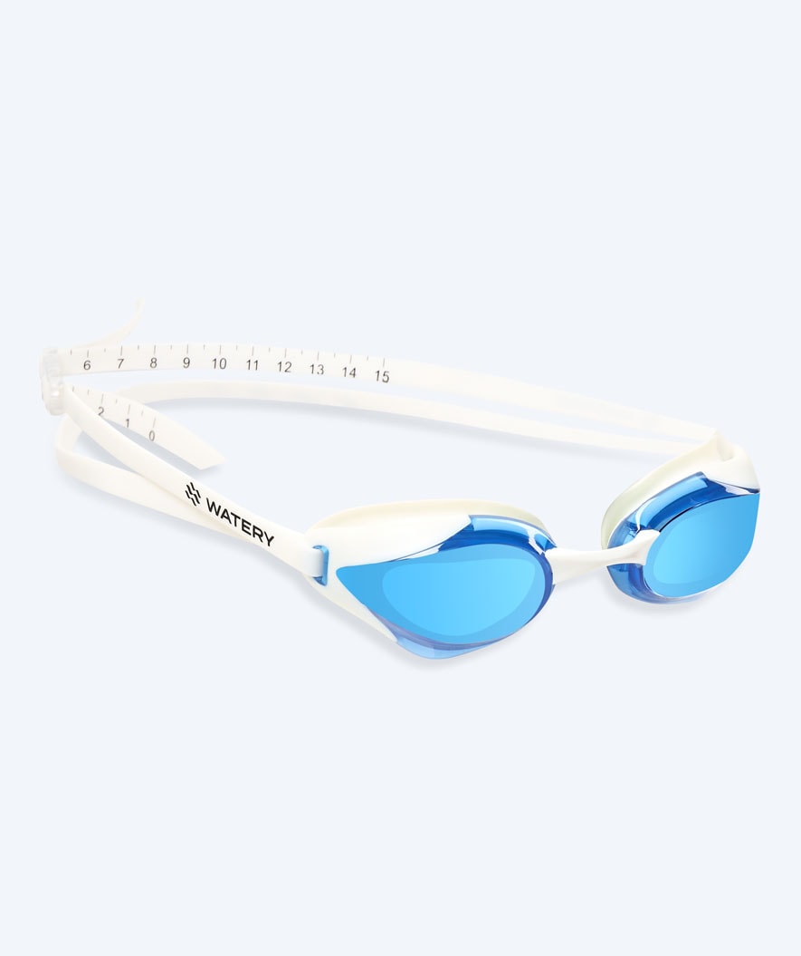 Watery Elite svømmebriller - Poseidon Ultra Mirror - Hvid/blå