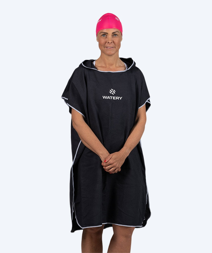 Watery badeponcho til voksne - Microfiber - Sort