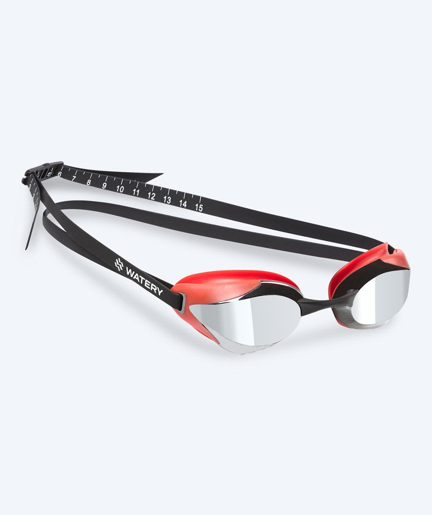 Watery Elite svømmebriller - Poseidon Ultra Mirror - Rød/sølv