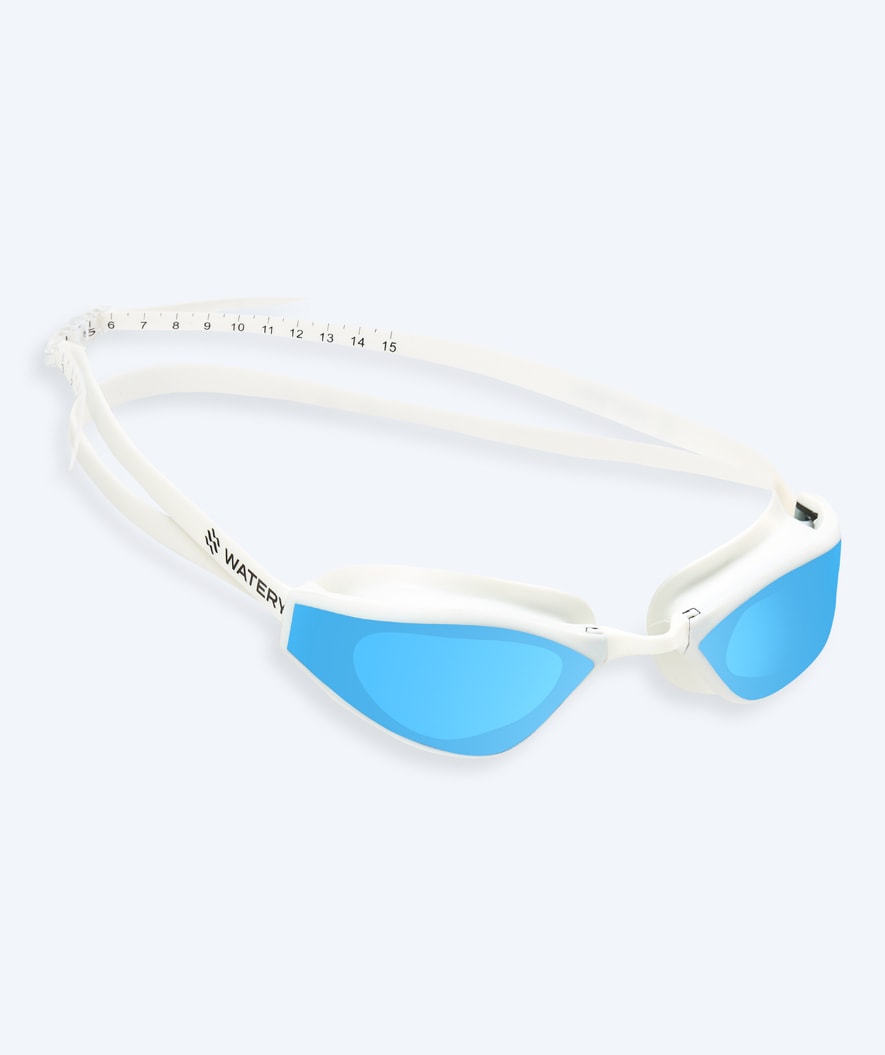 Watery Elite svømmebriller - Storm Racer Mirror - Hvid/blå
