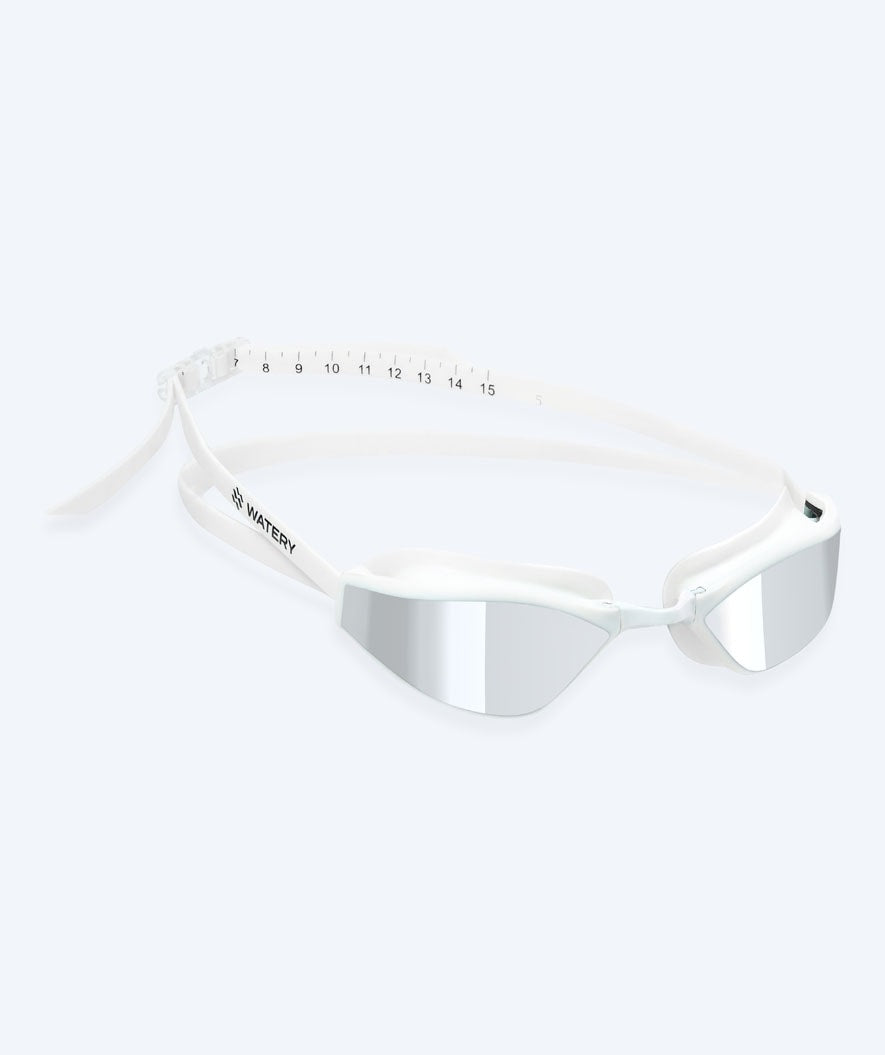 Watery Elite svømmebriller - Storm Racer Mirror - Hvid/sølv