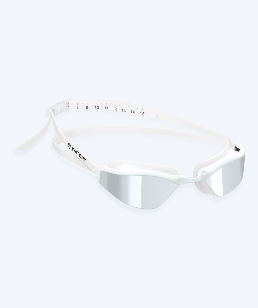 Watery Elite svømmebriller - Storm Racer Mirror - Hvid/sølv