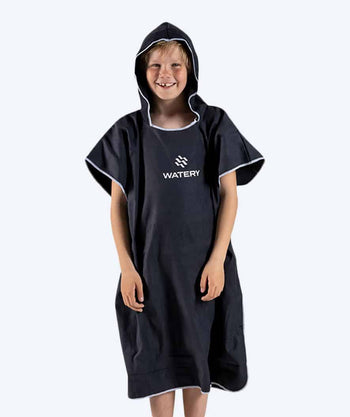 Watery badeponcho til junior - Microfiber - Sort